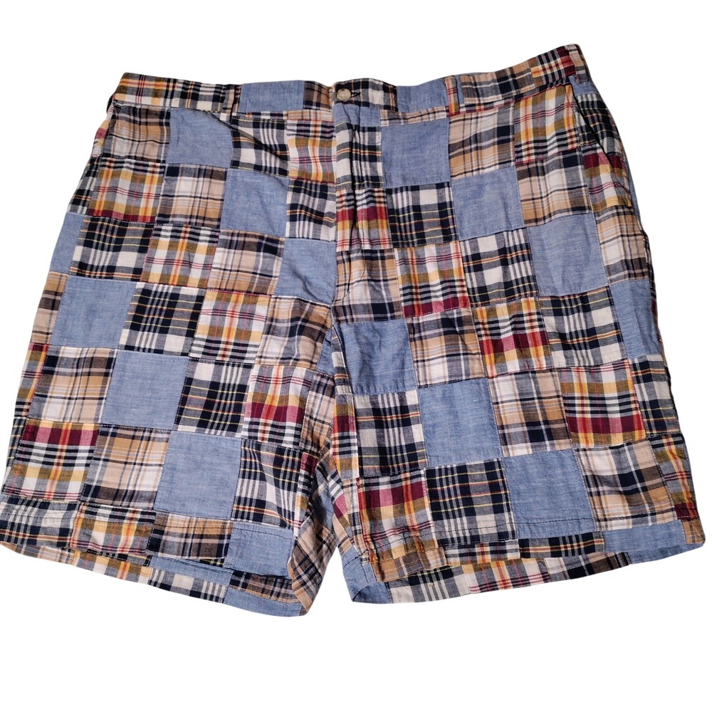 Berle Mens Patchwork Madras Plaid Shorts Multi Color Cotton Preppy Sz 44R (42x8)